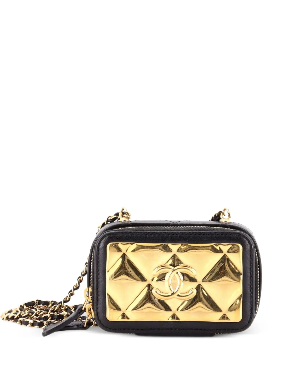 CHANEL Pre-Owned Clutch Vanity Case extra mini in pelle di agnello trapuntata con catena e placca color oro - Nero
