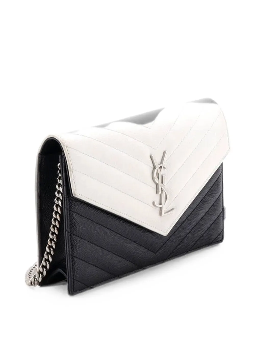  Saint Laurent Pre-owned Classic Monogram Wallet On Chain Matelasse Chevron Leather Small Crossbody Bag - Noir 