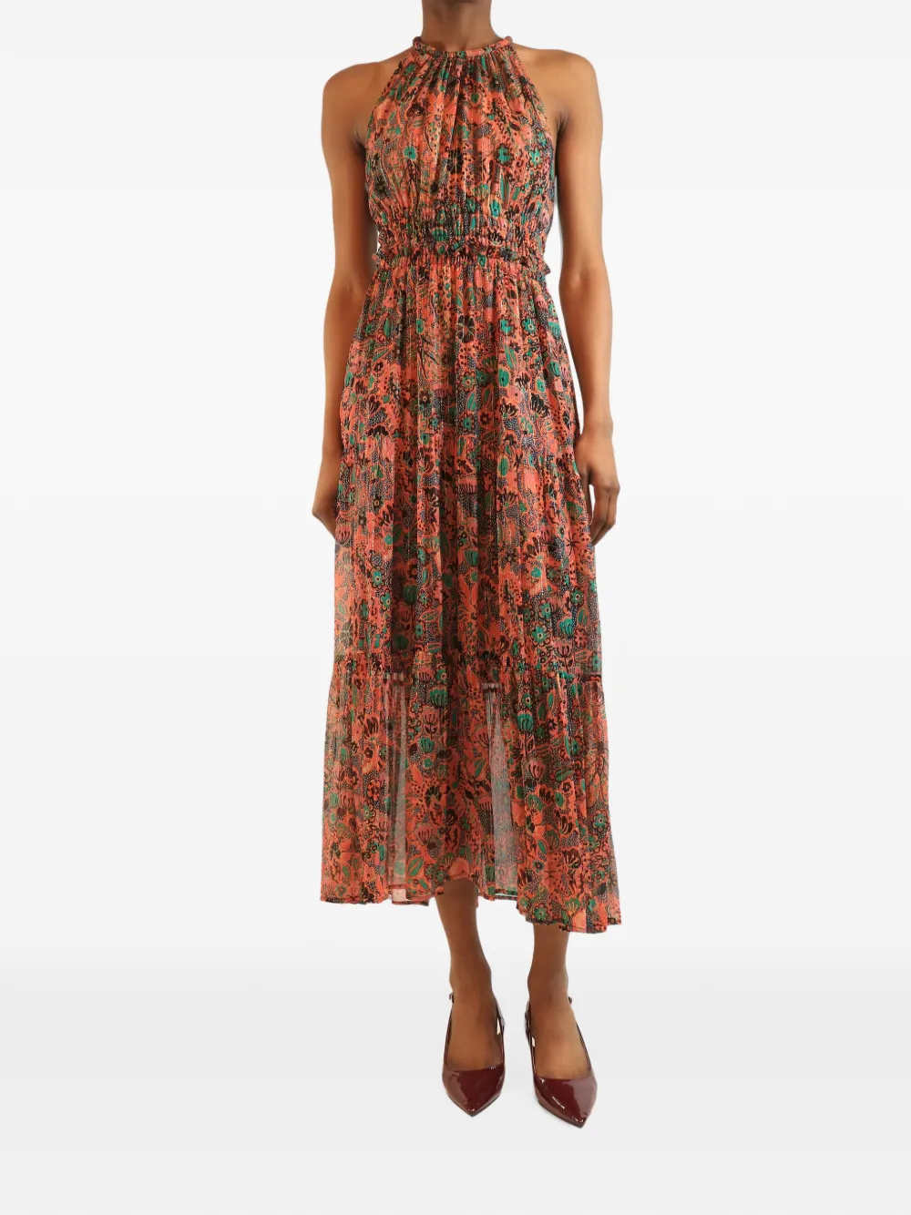 Pre-owned A.l.c Floral-print Lurex Maxi Dress In Orange