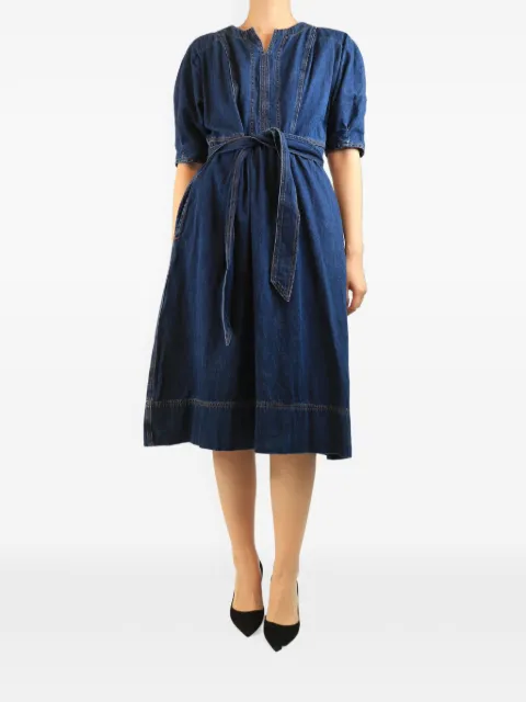 WYSE belted denim midi dress