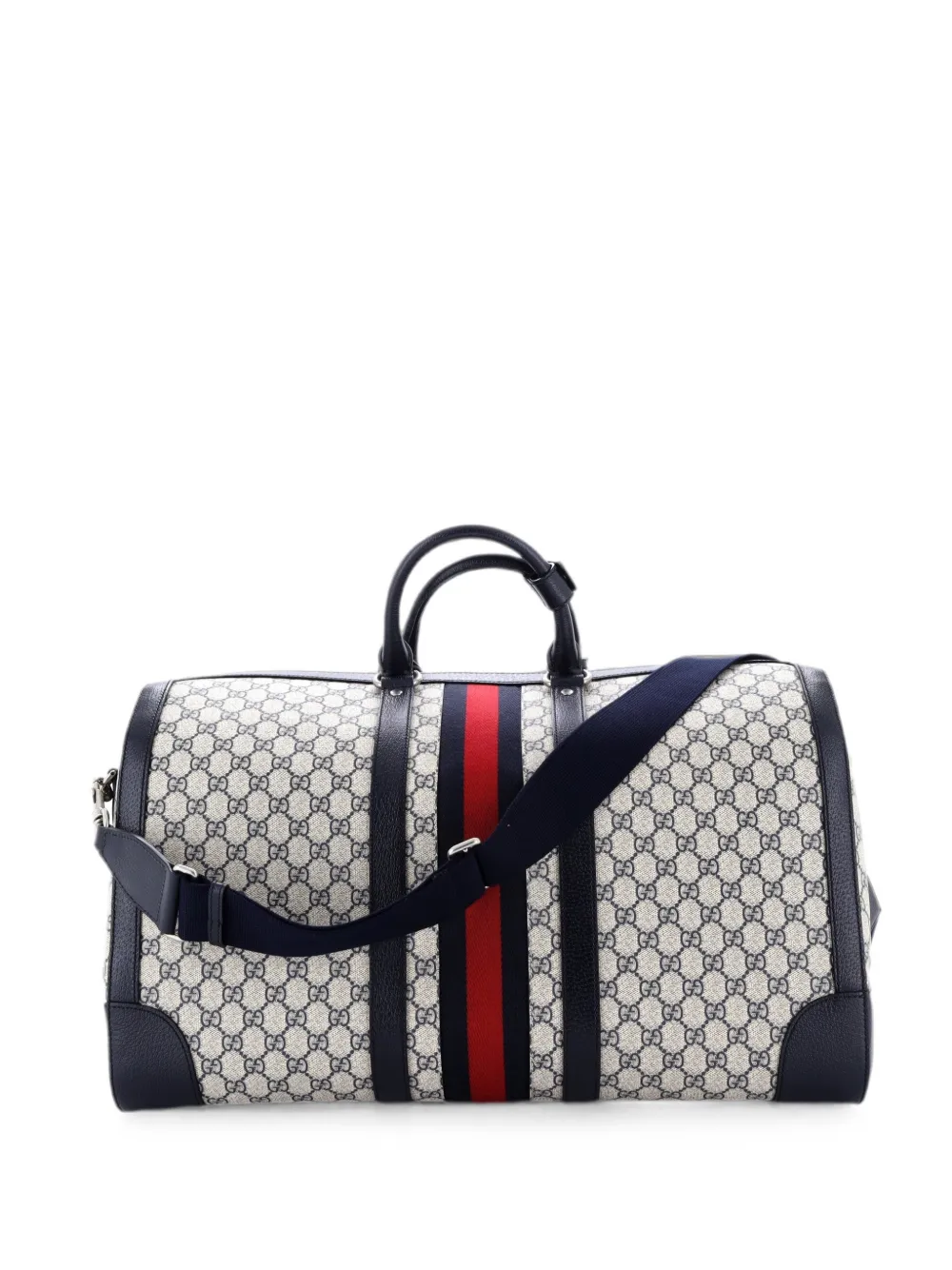 Gucci Pre-Owned Borsone convertibile Savoy Duffle Bag grande in tela cerata GG con decorazione Web - Blu