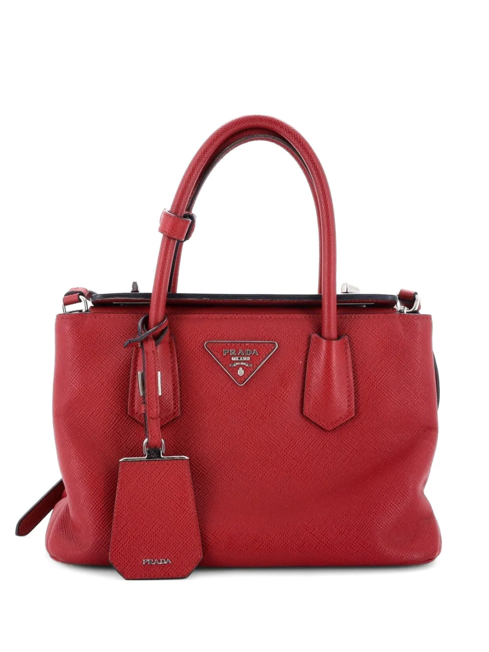 Prada Pre-Owned Borsa a tracolla Turnlock Cuir Twin mini in pelle Saffiano - Rosso