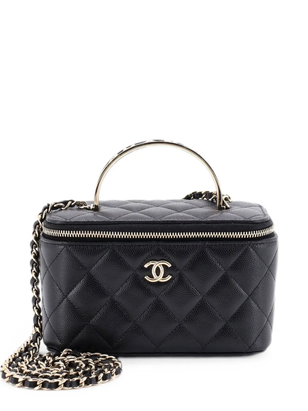 CHANEL Pre-Owned Trousse piccola con logo CC in pelle Caviar matelassé - Nero