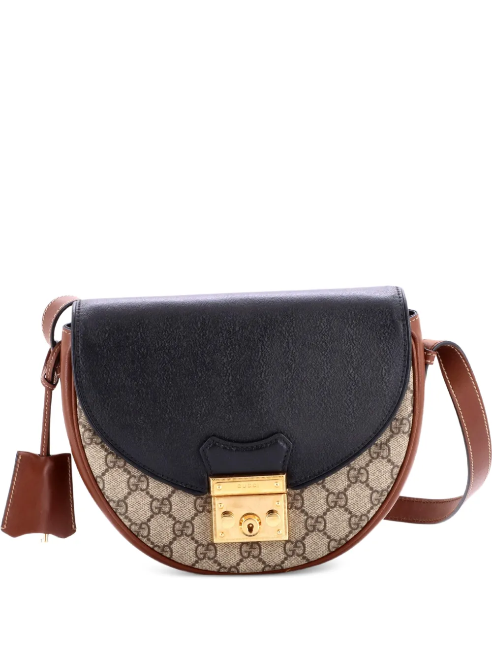 Gucci Pre-Owned Borsa a tracolla Padlock Saddle piccola in tela cerata GG e pelle - Nero