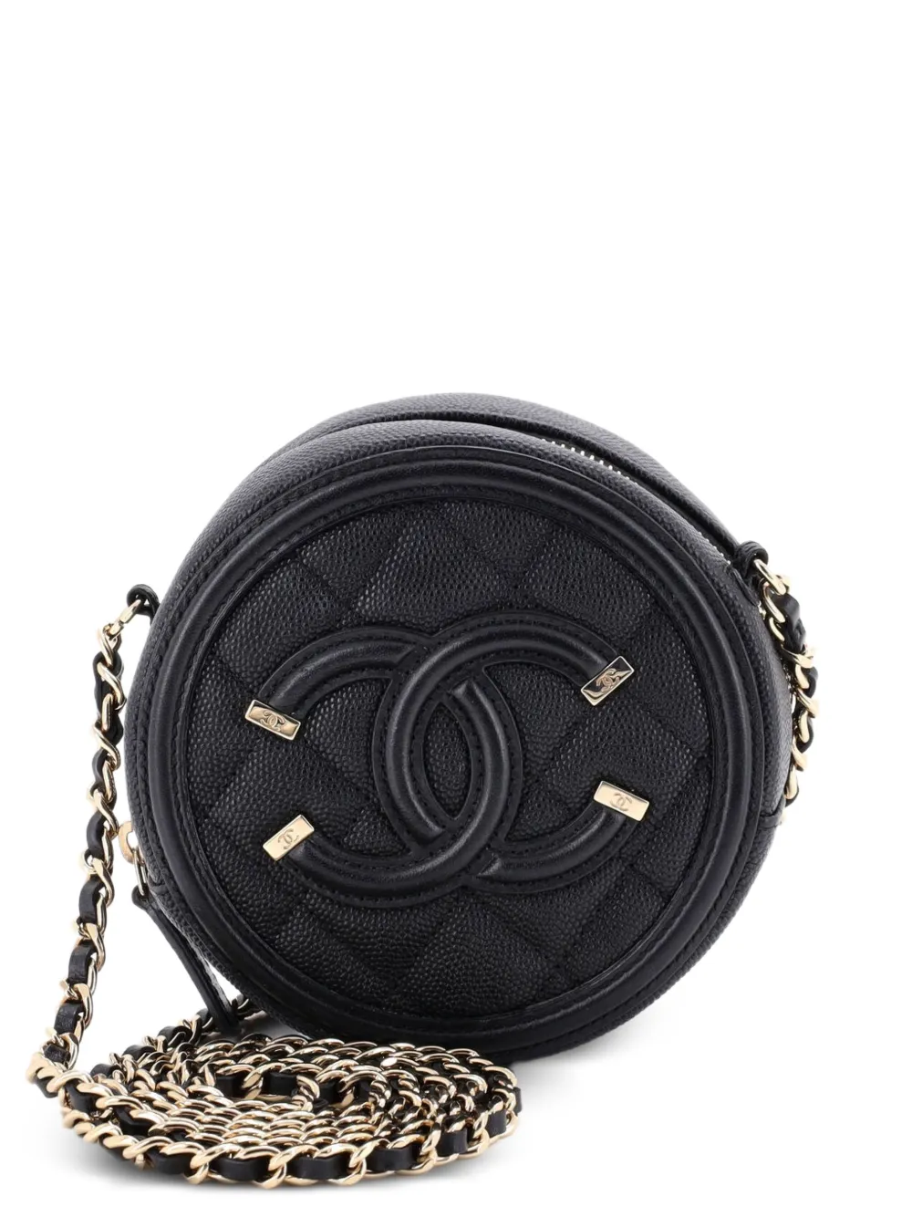 CHANEL Pre-Owned Borsa a tracolla mino in pelle Caviar trapuntata con catena - Nero