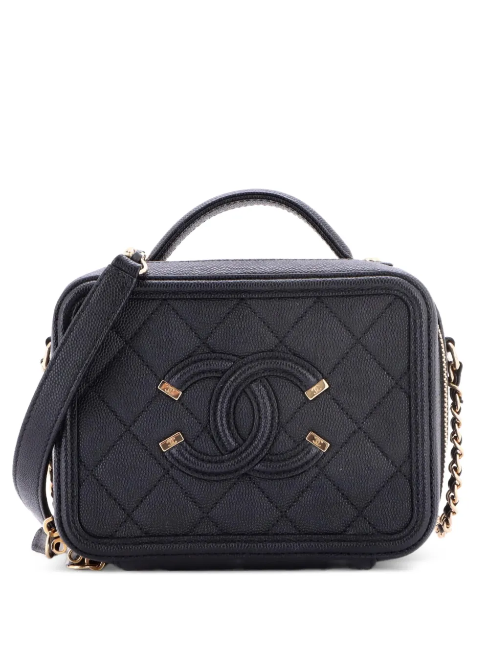 CHANEL Pre-Owned Borsa a tracolla Filigree Vanity Case piccola in pelle Caviar trapuntata - Nero
