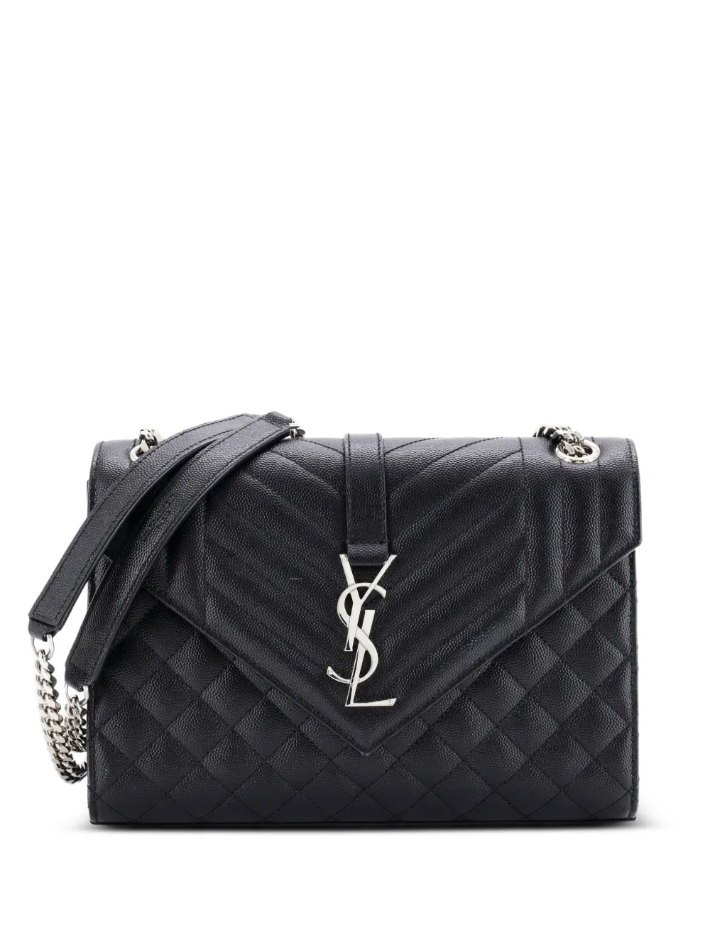 Saint Laurent Pre-Owned Borsa a spalla Classic Monogram Envelope media in pelle matelassé con motivo chevron - Nero