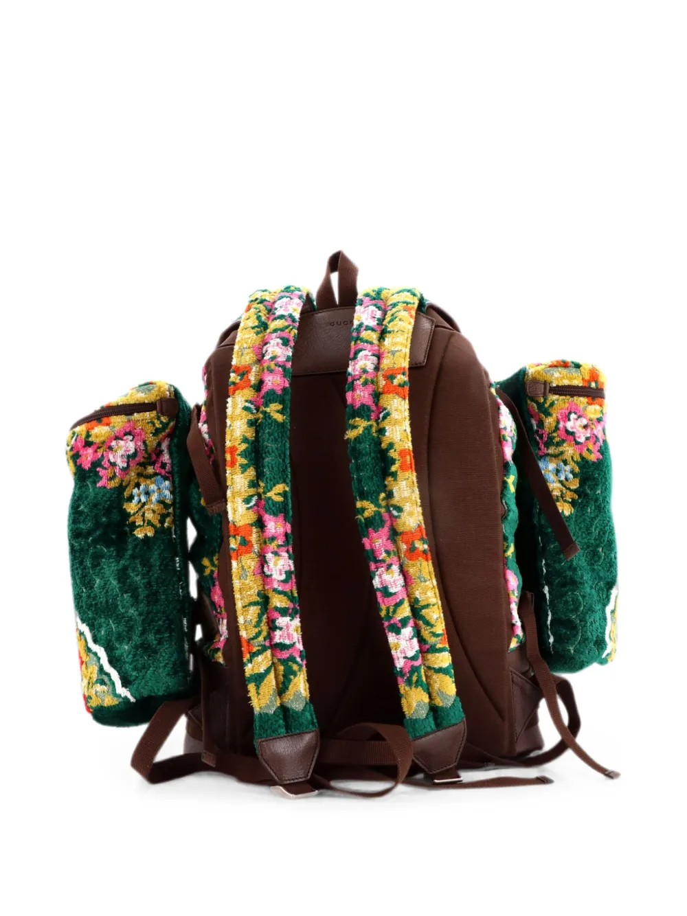 Gucci Pre-owned Mochila Grande De Terciopelo En Jacquard Con Motivo Floral Y Múltiples Bolsillos - Verde 