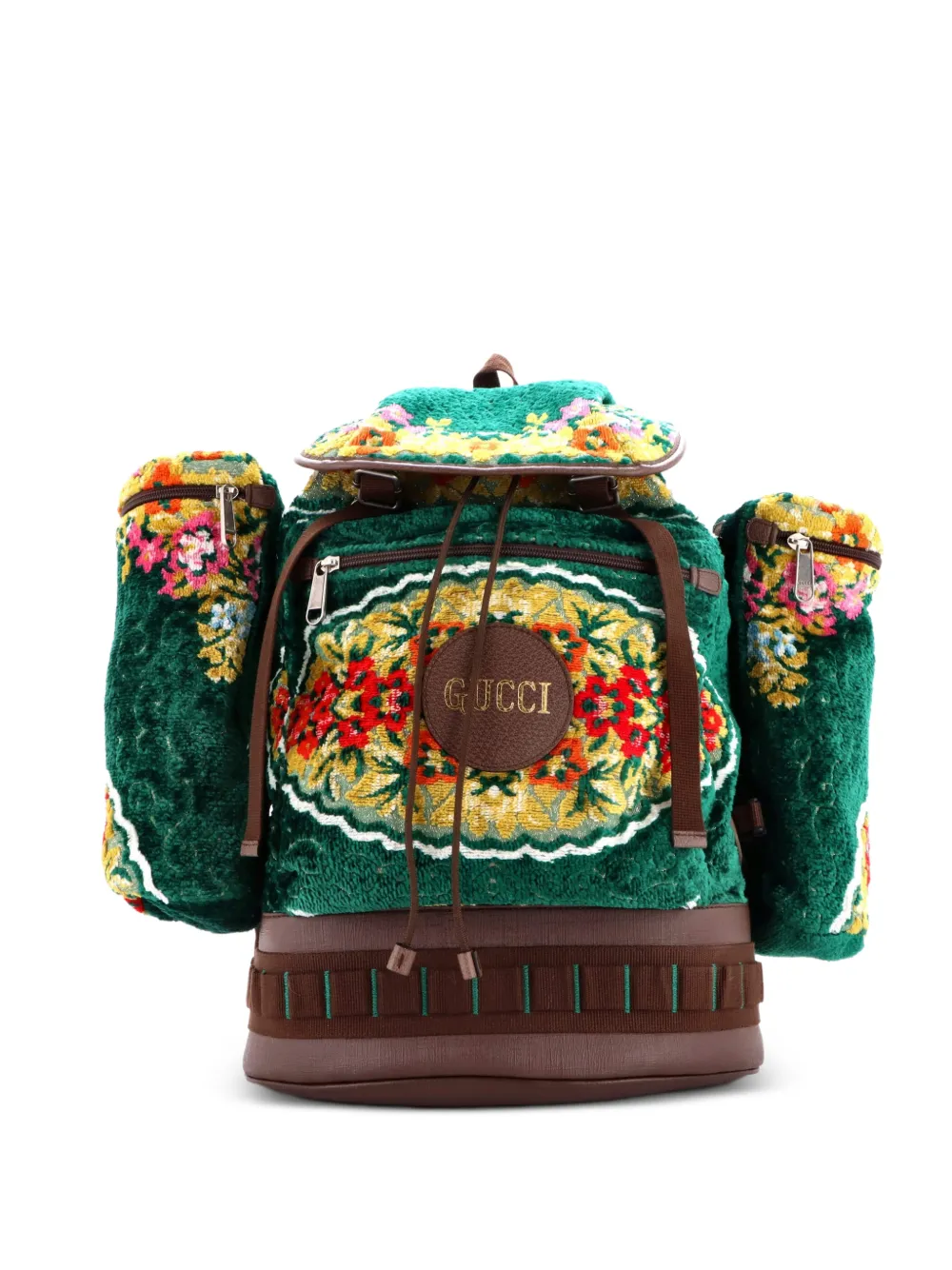Gucci Pre-Owned Zaino grande in velluto jacquard con tasche - Verde
