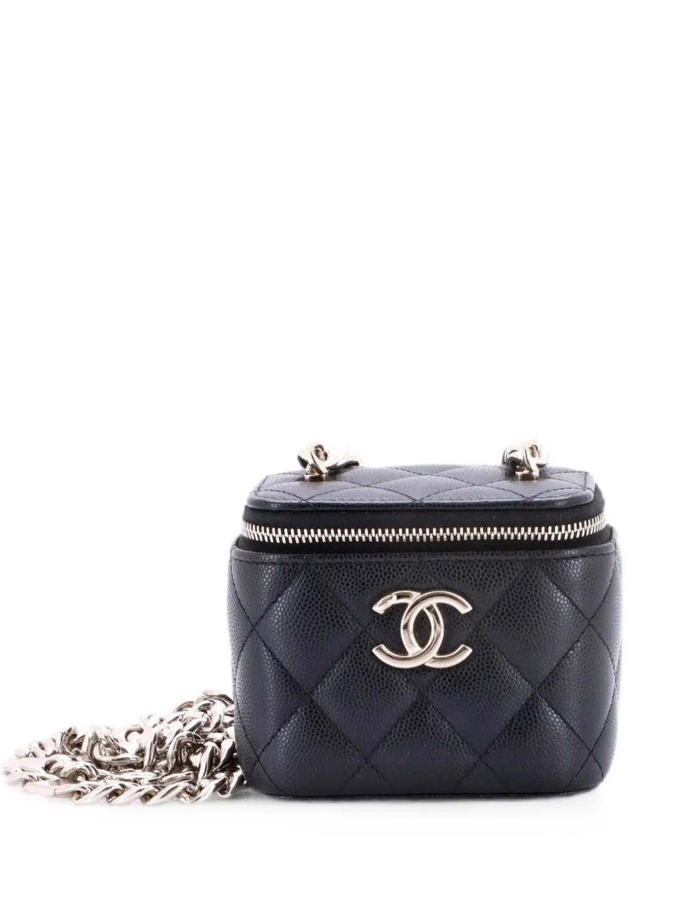 CHANEL Pre-Owned Coco Enamel Strap Vanity Case with Chain Quilted Caviar Mini crossbody bag - Black