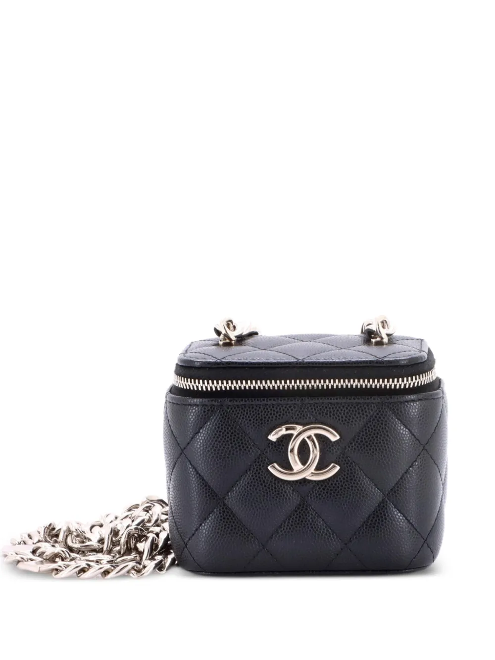CHANEL Pre-Owned Borsa a tracolla mini con catena in pelle di agnello Caviar - Nero