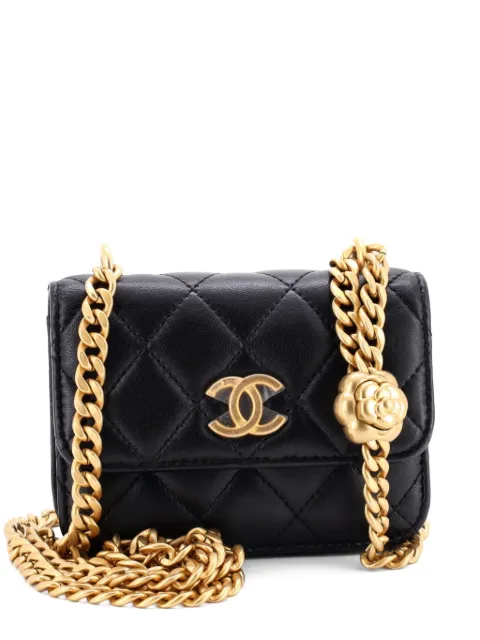 CHANEL Pre-Owned Sweet Camellia Flap Clutch with Chain Quilted Lambskin Mini crossbody bag