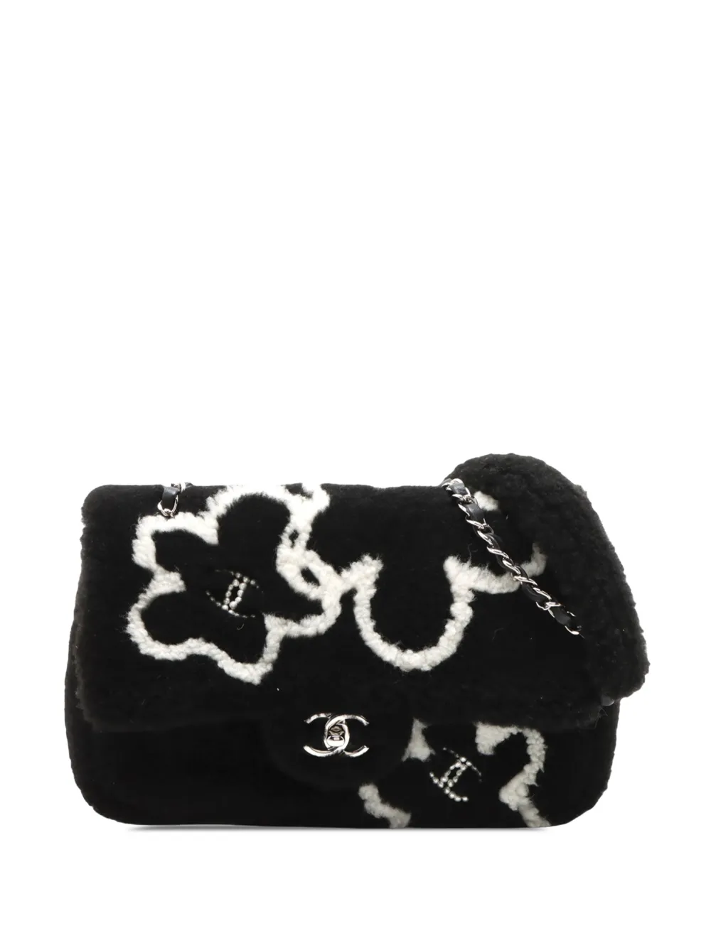 CHANEL Pre-Owned 2021-2026 Shearling Camellia Pearl Embellished Flap shoulder bag - Black