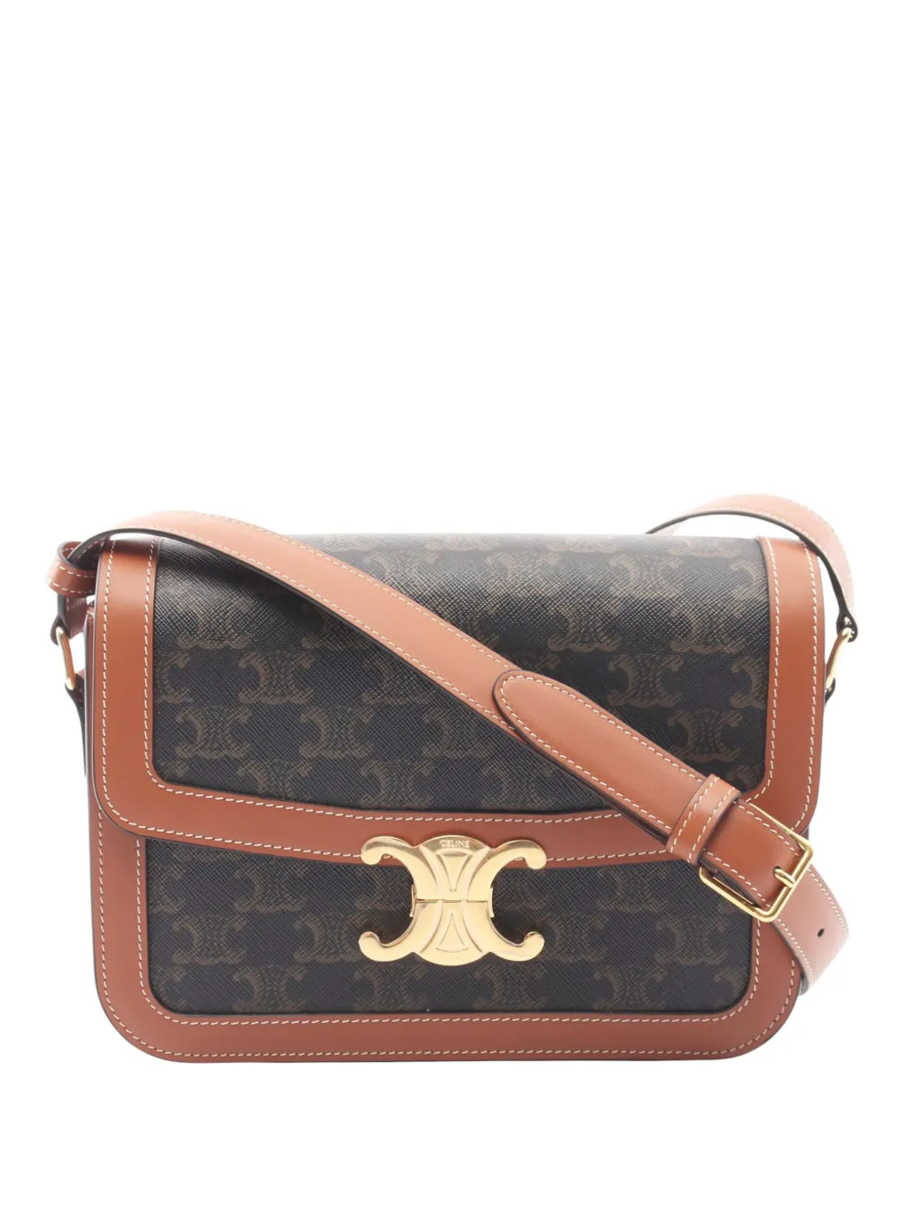 Celine Pre-Owned Borsa a tracolla Classique Triomphe in pelle di vitello e tela cerata 2010-2026 - Marrone