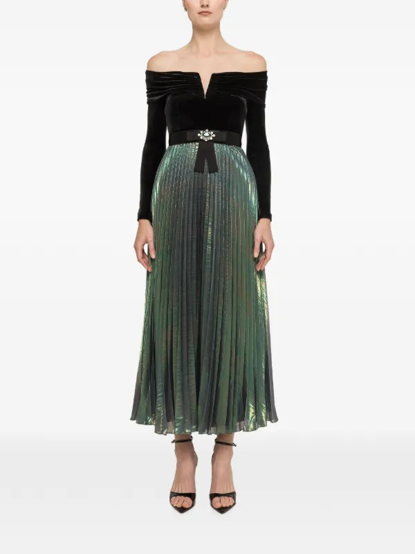 chiffon velvet dress NISSA Bodice Metallic Midi | Green Size:US 9.5 / EU 40.5 Beach Wedding Guest Dresses Ollie Formal dresses consider sizing up for