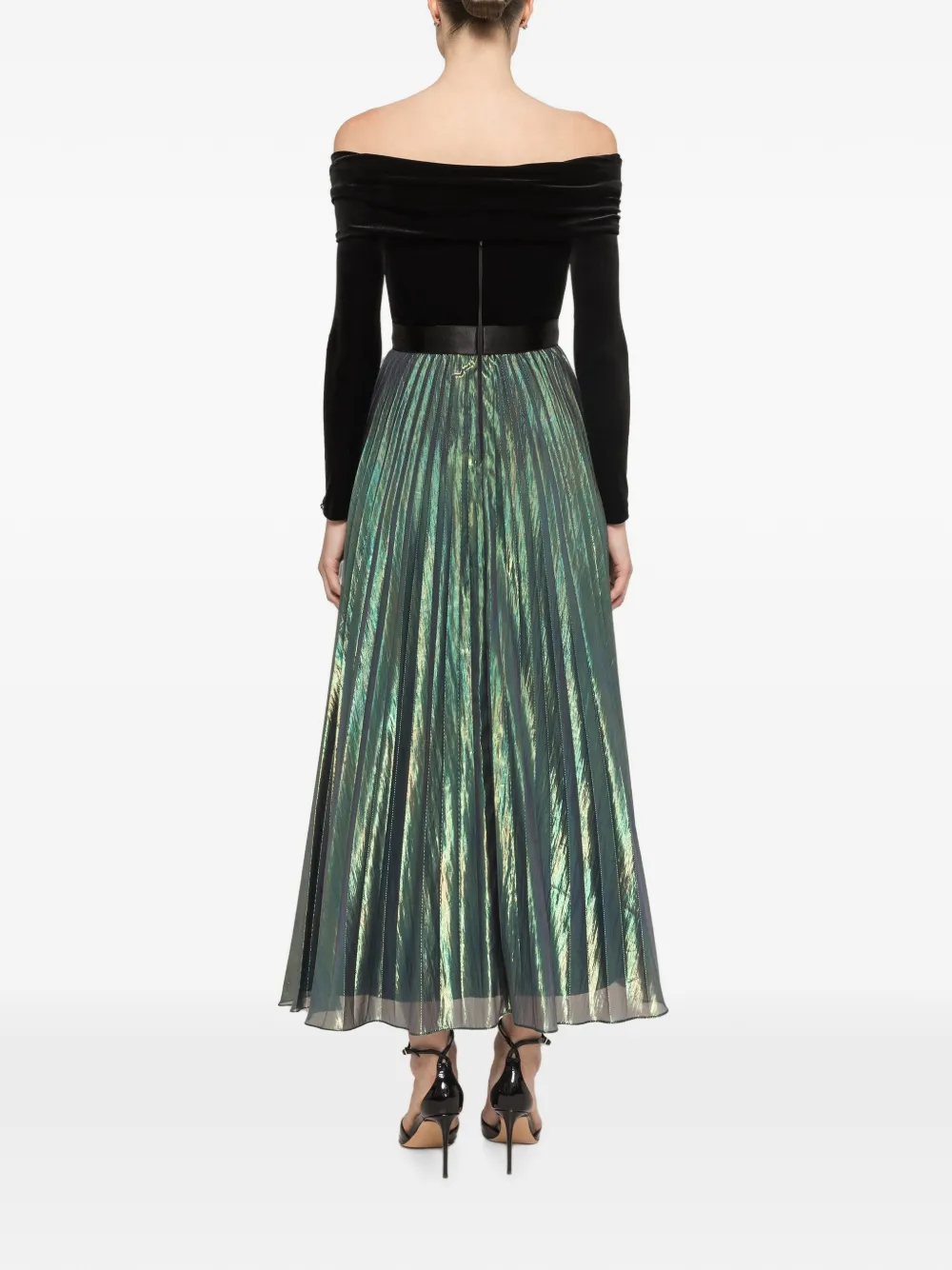 NISSA Fluwelen chiffon metallic midi-jurk Groen