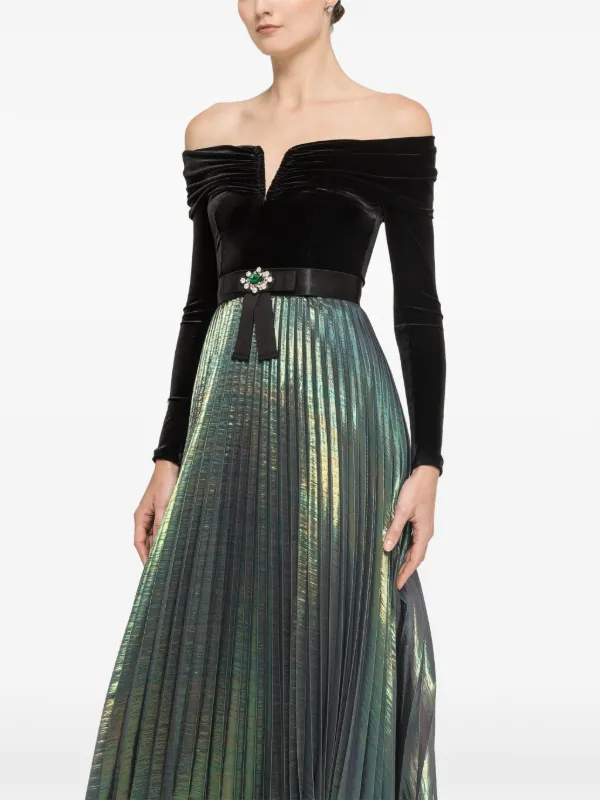 green metallic midi dress NISSA Velvet Bodice Chiffon | Sonoma State