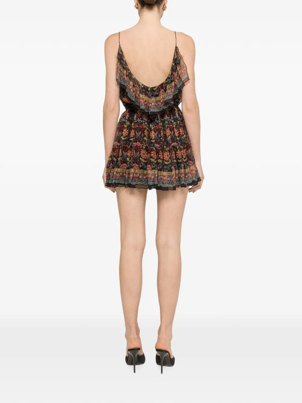 NISSA Zijden mini-jurk met bloemenprint Zwart