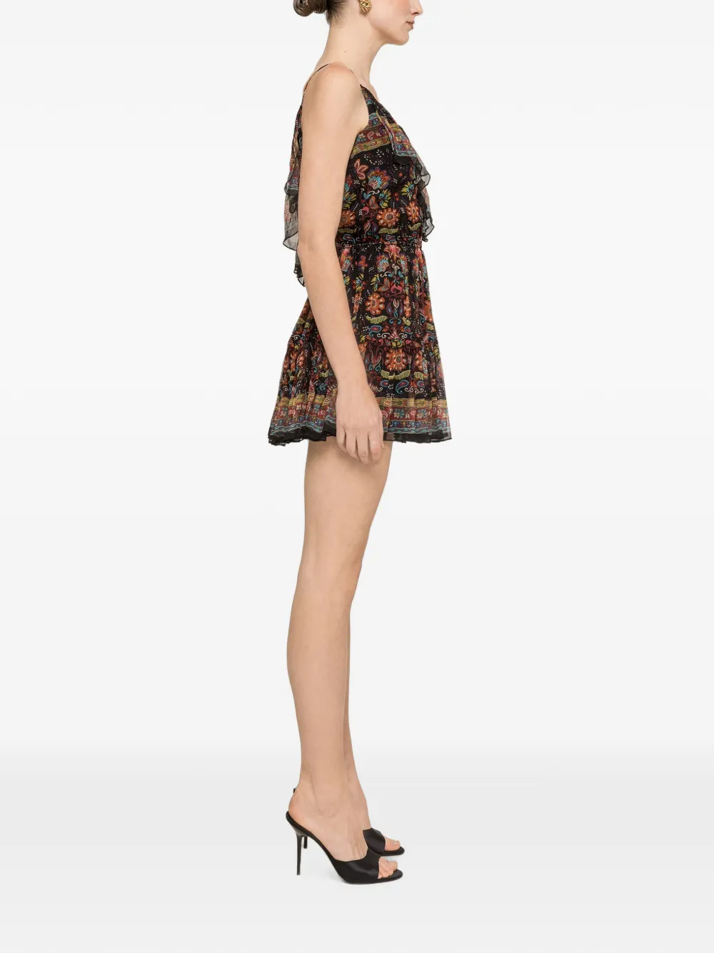 NISSA Zijden mini-jurk met bloemenprint Zwart