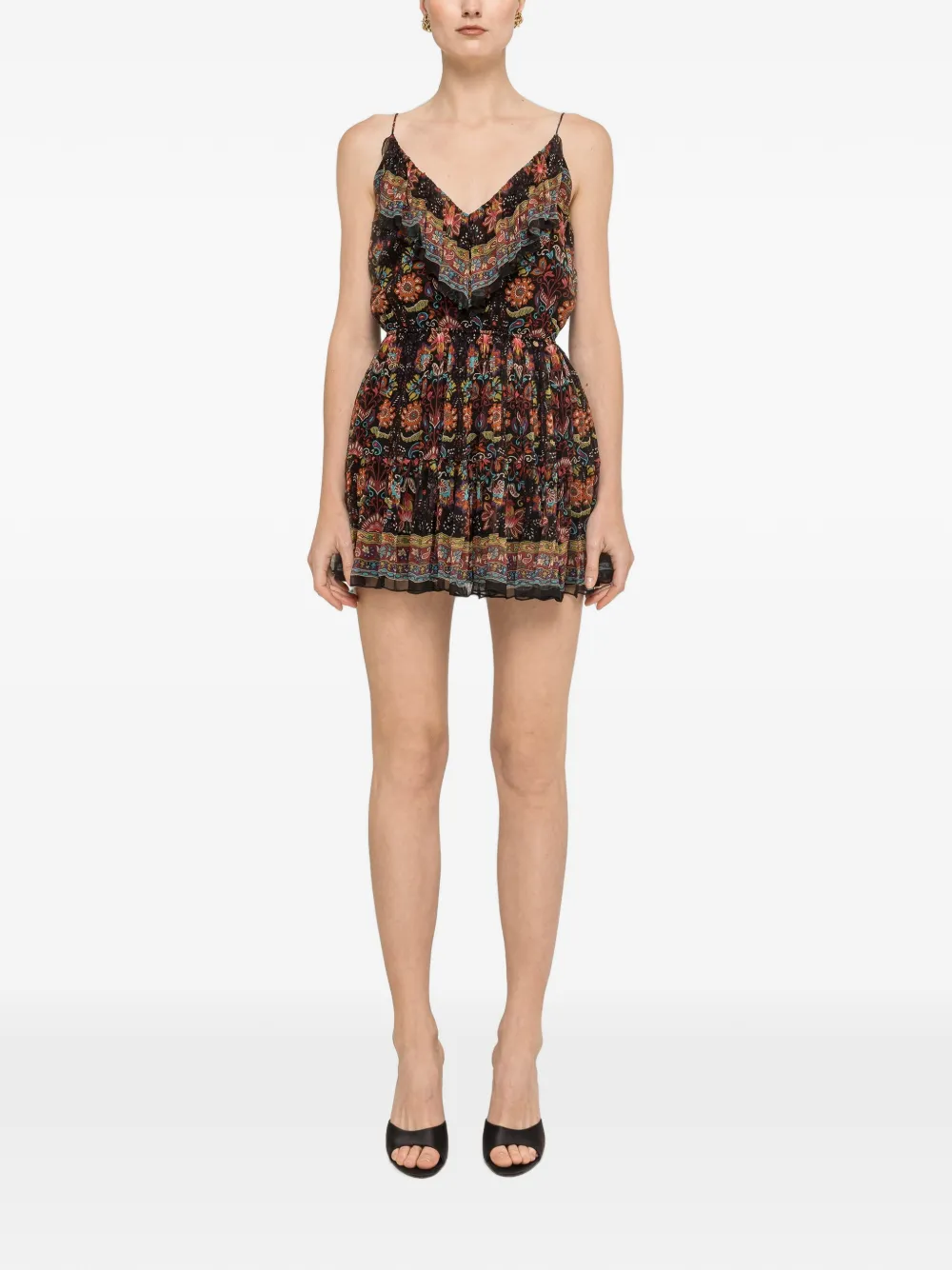NISSA Zijden mini-jurk met bloemenprint Zwart