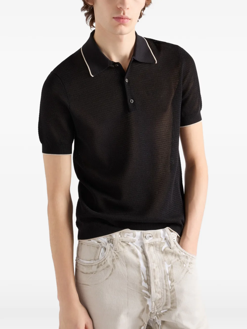 Prada Zijden en katoenen poloshirt Zwart