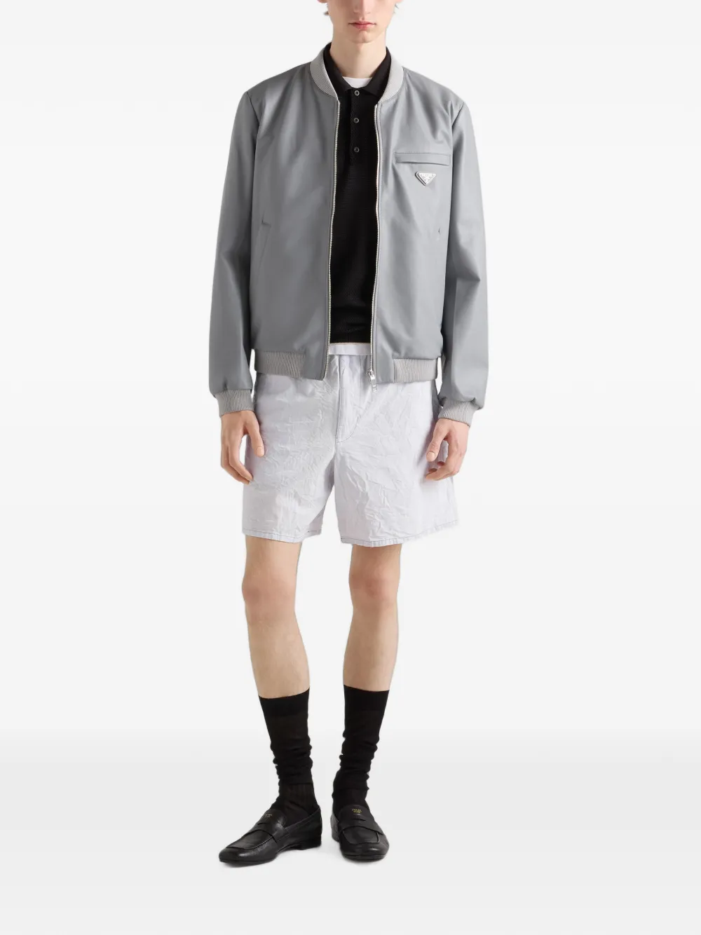  Prada Nappa Leather Bomber Jacket - Gris 