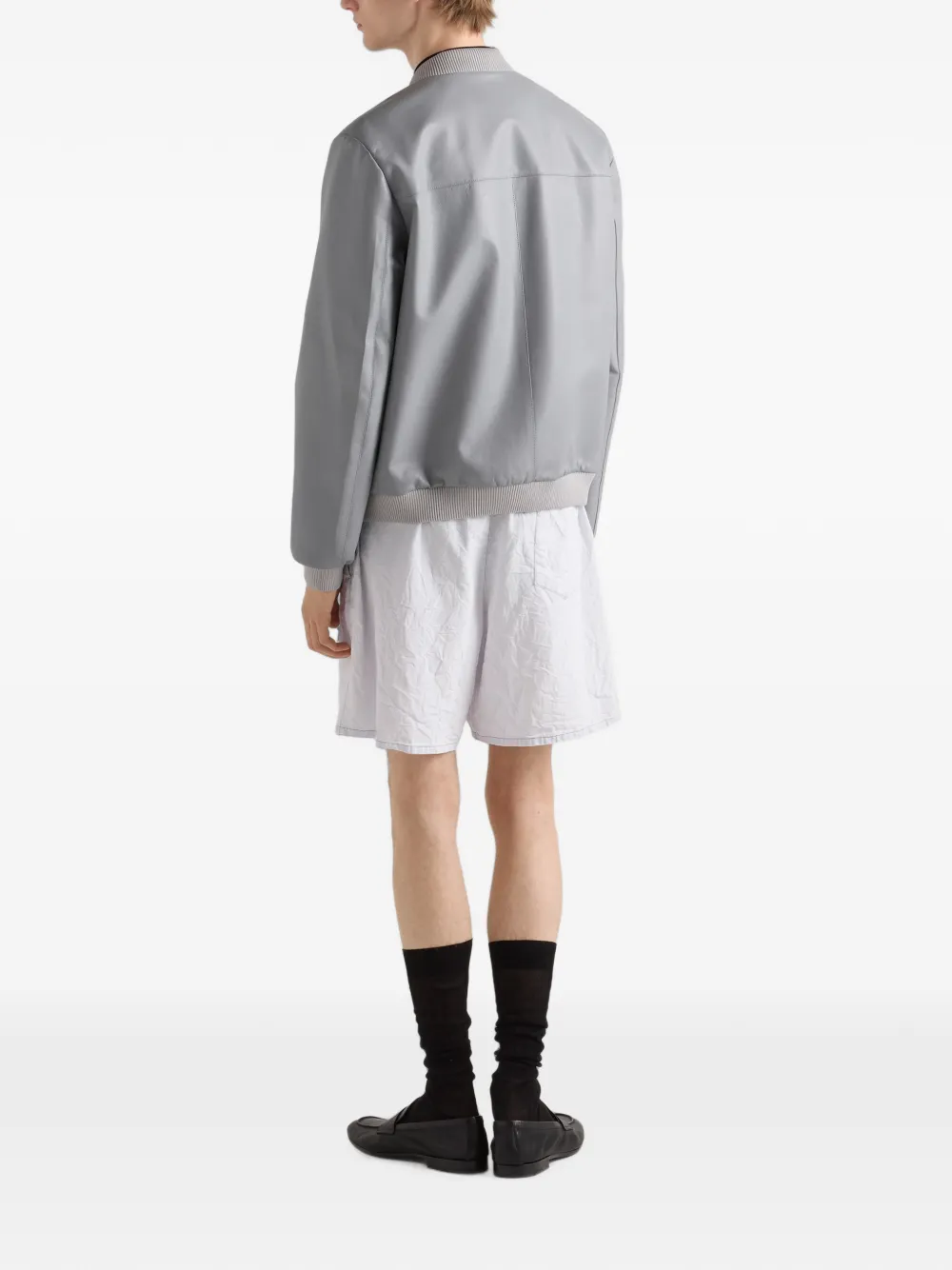  Prada Nappa Leather Bomber Jacket - Gris 