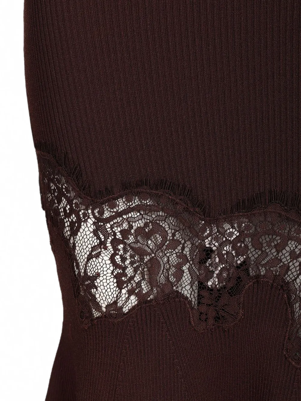 Self-Portrait Ribgebreide maxi-jurk met afwerking van kant Bruin
