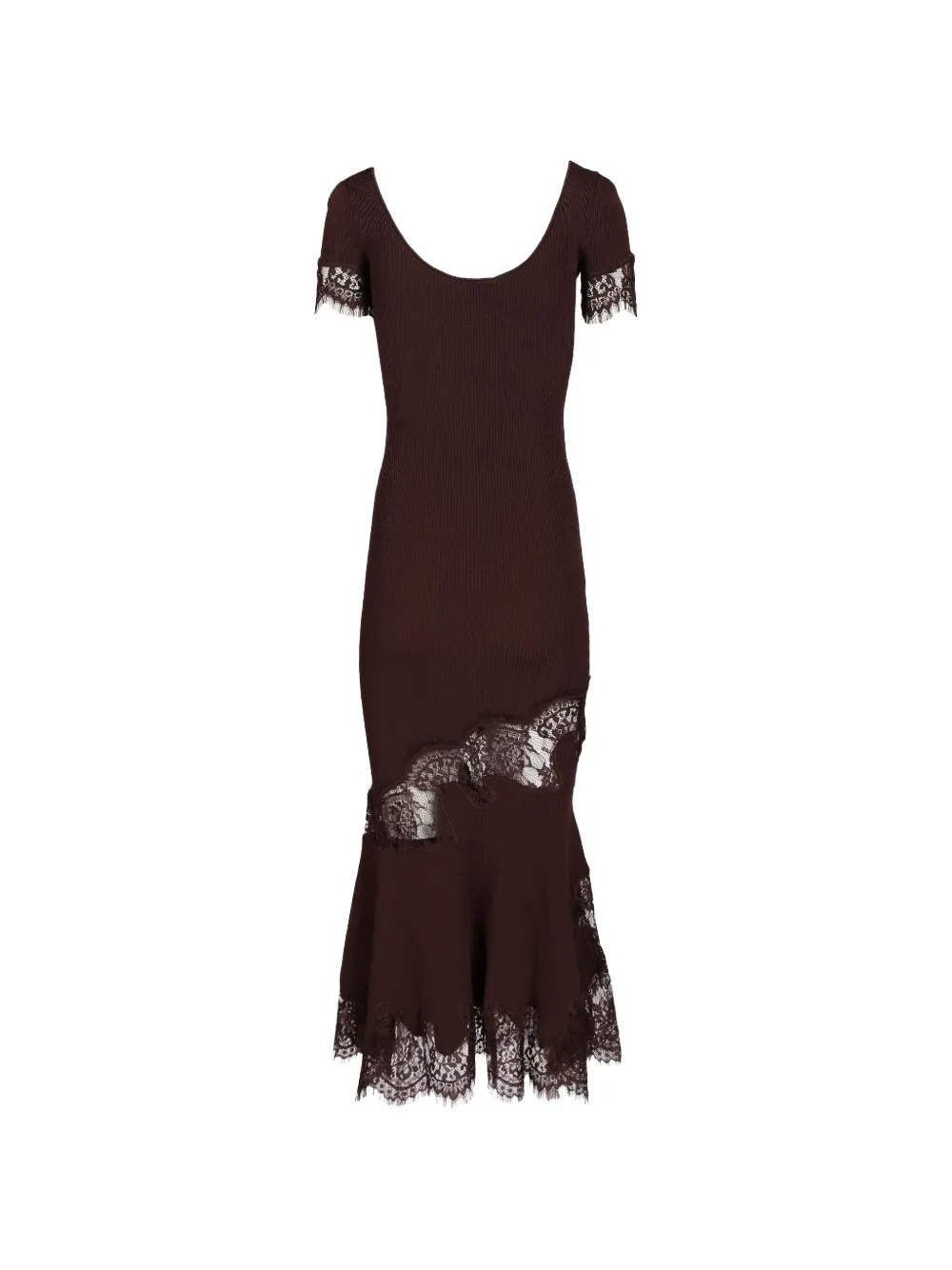 Self-Portrait Ribgebreide maxi-jurk met afwerking van kant Bruin