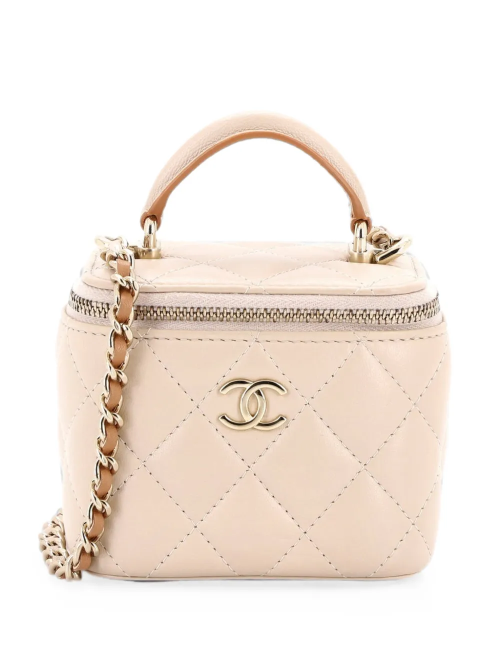 CHANEL Pre-Owned Borsa a tracolla Vanity Case mini in pelle di agnello trapuntata con manico - Toni neutri