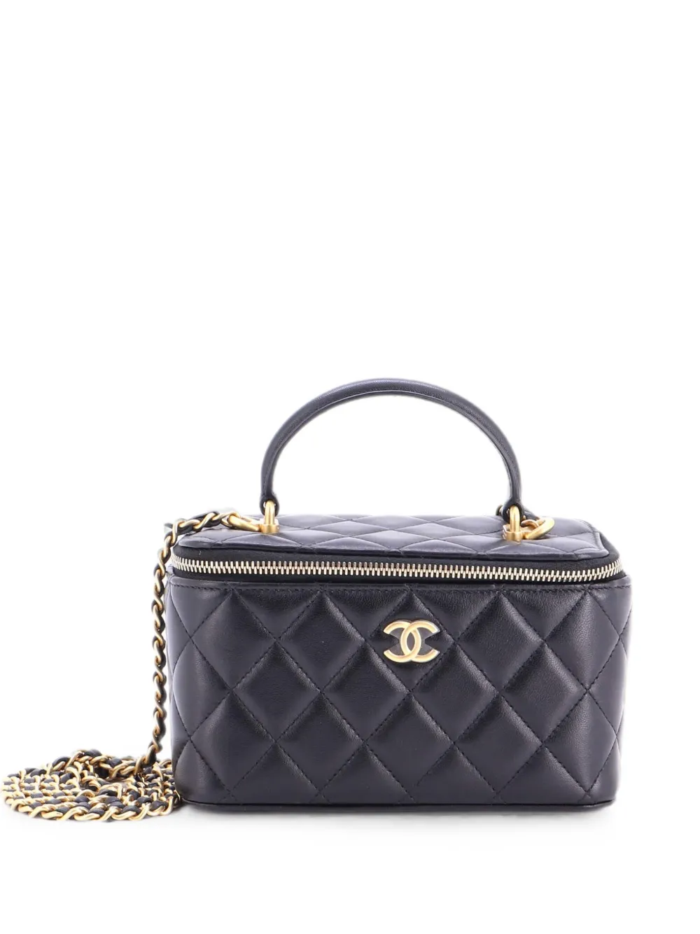 CHANEL Pre-Owned Classic Top Handle Vanity Case with Chain Quilted Lambskin Small crossbody bag - Black