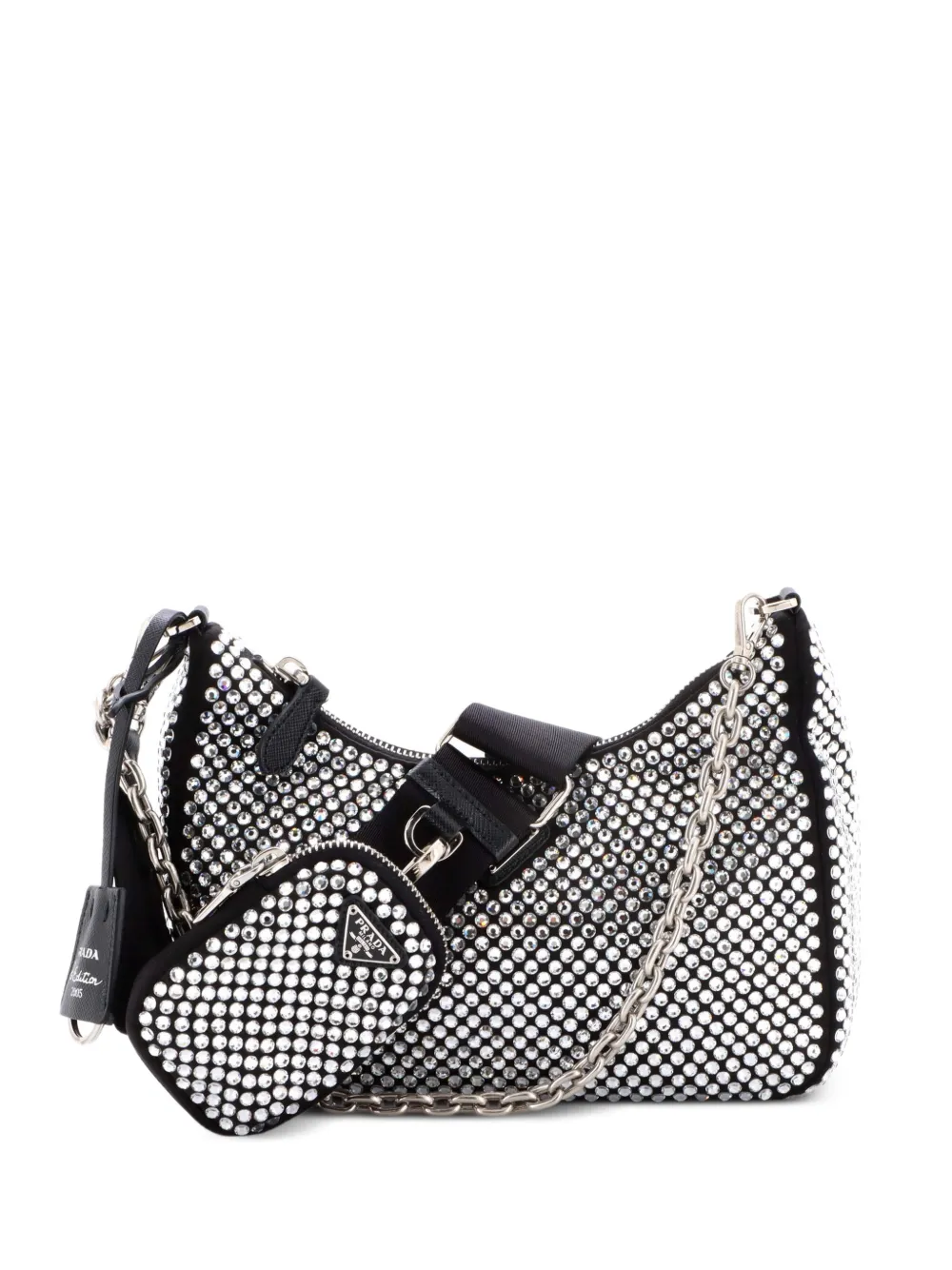 Prada Pre-Owned Borsa a tracolla Re-Edition 2005 piccola in raso con cristalli - Nero