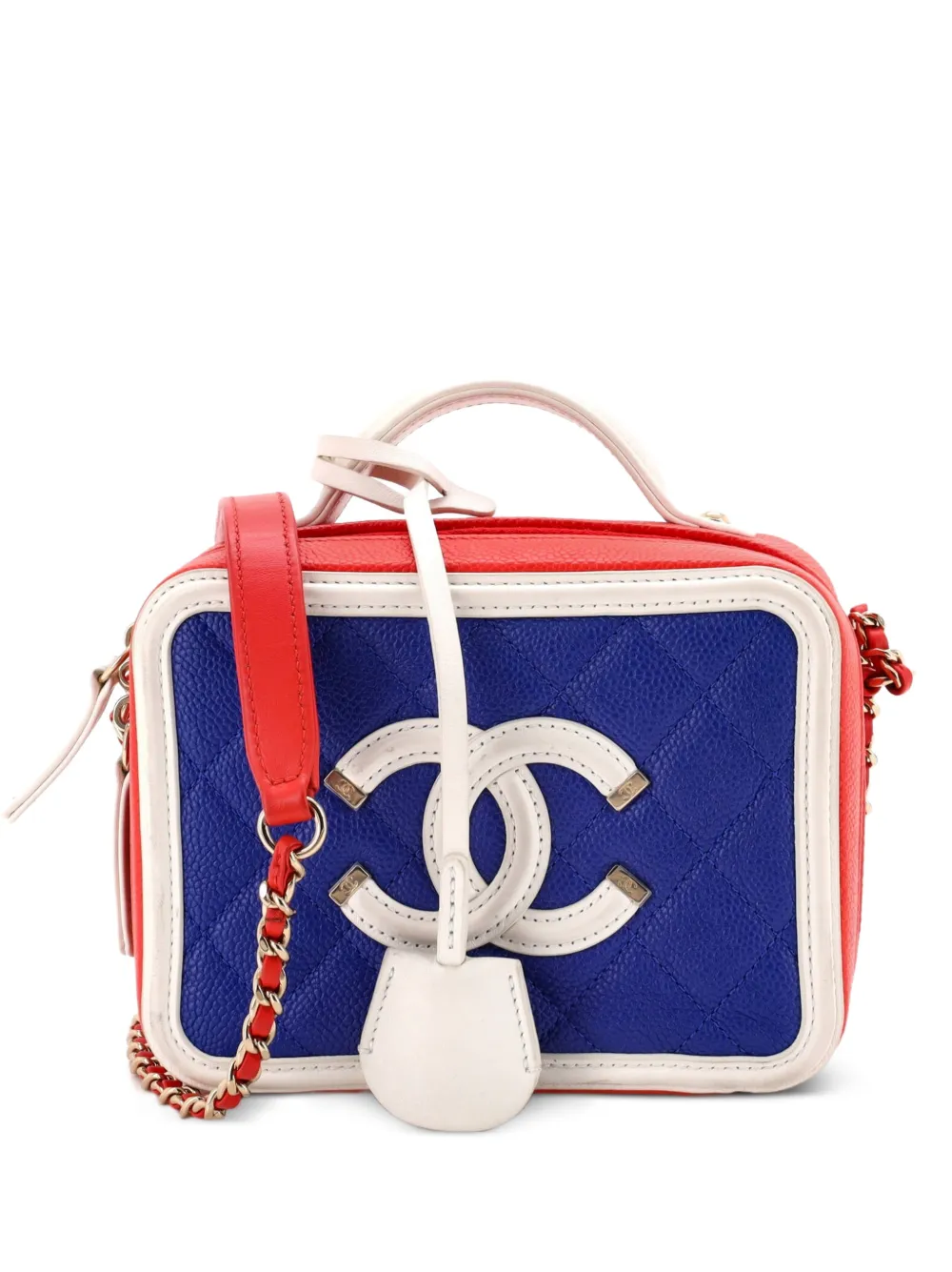 CHANEL Pre-Owned Borsa a tracolla Filigree Vanity Case piccola in pelle Caviar trapuntata - Blu