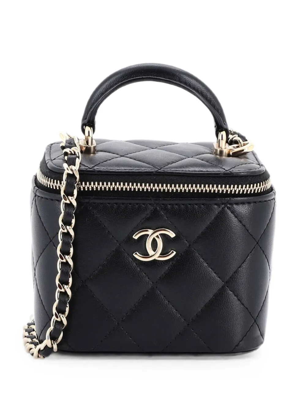 CHANEL Pre-Owned Classic Top Handle Vanity Case with Chain Quilted Lambskin Mini crossbody bag - Black