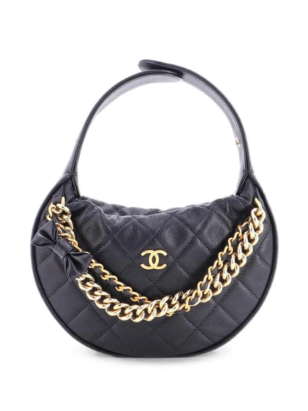 CHANEL Pre-Owned Borsa passepartout mini in pelle Caviar trapuntata con fiocco - Nero