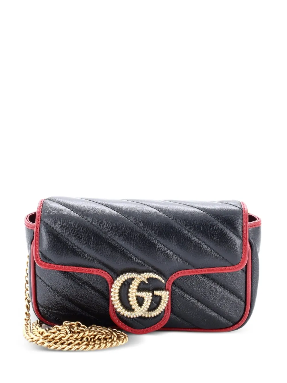 Gucci Pre-Owned Borsa a tracolla GG Marmont super mini in pelle trapuntata con battente e motivo diagonale - Nero