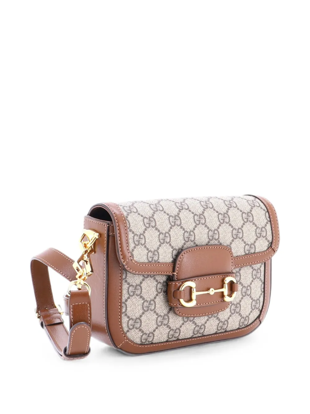  Gucci Pre-owned Horsebit 1955 Shoulder Bag Gg Coated Canvas With Leather Mini Crossbody Bag - Marron 