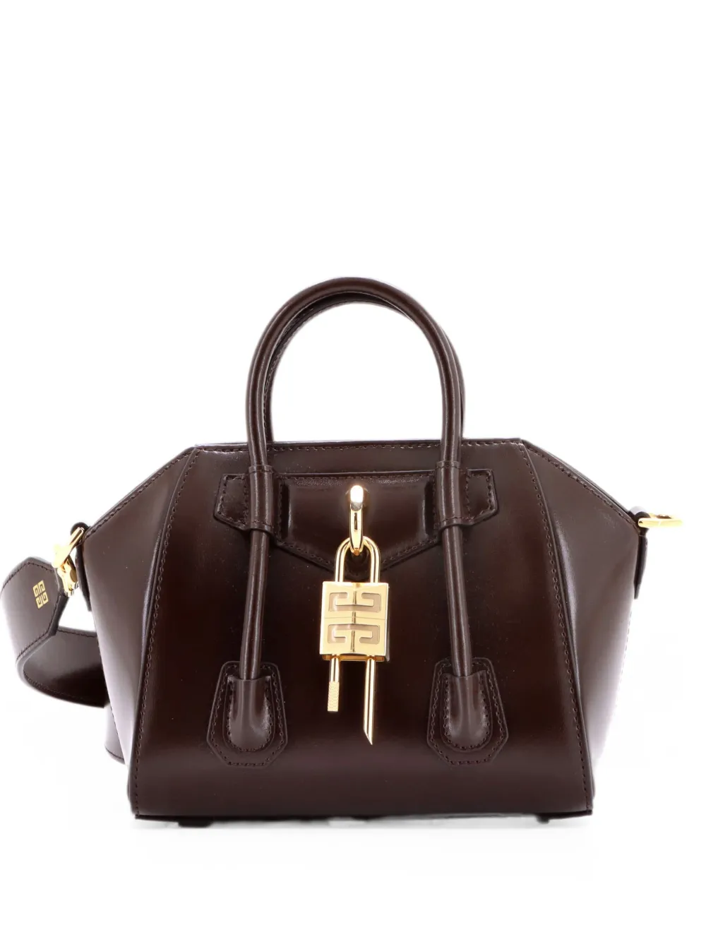 Pre-owned Givenchy Antigona Lock Bag Leather Toy Crossbody Bag In Brown