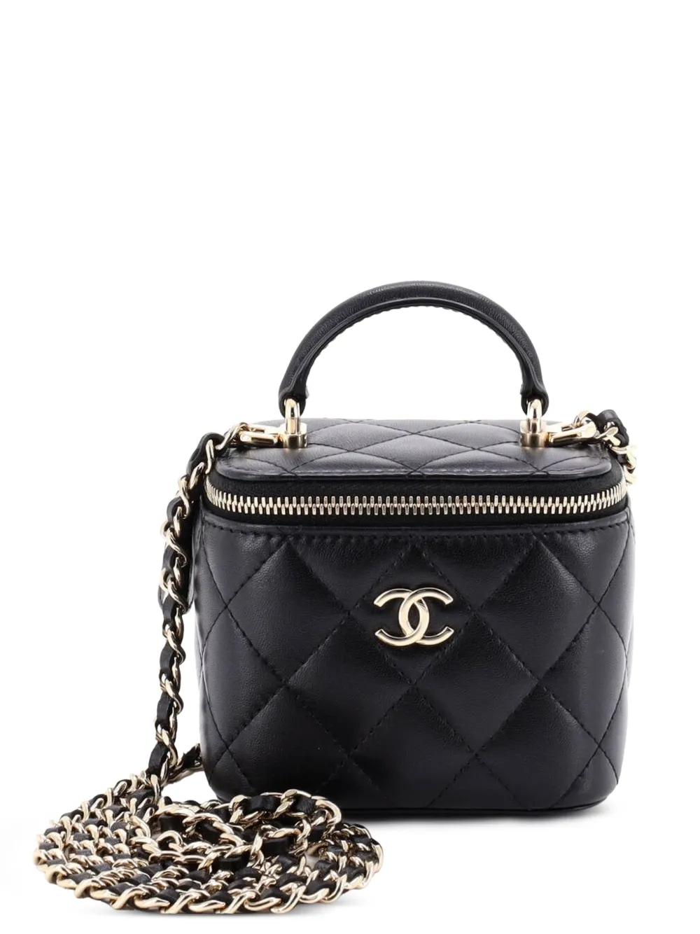 CHANEL Pre-Owned Classic Top Handle Vanity Case with Chain Quilted Lambskin Mini crossbody bag - Black