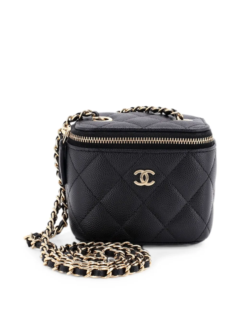 CHANEL Pre-Owned Trousse make up mini in pelle Caviar trapuntata con catena - Nero