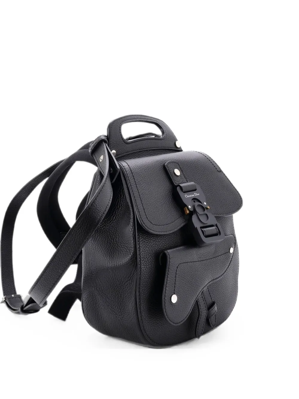 Pre-owned Dior Saddle Leather Mini Backpack In Black