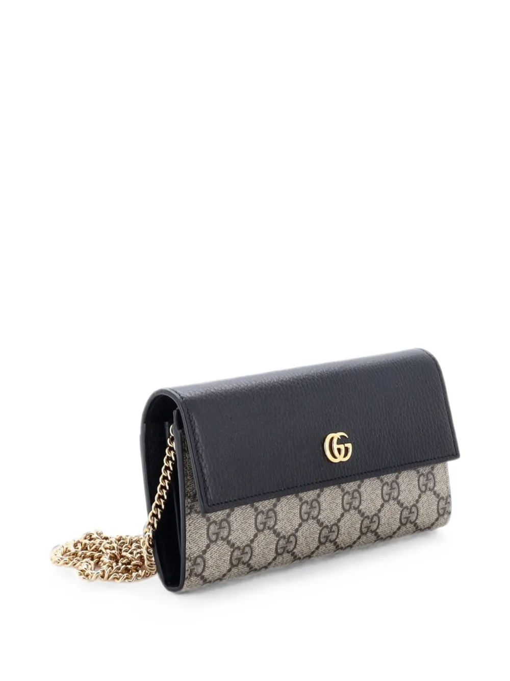  Gucci Pre-owned Gg Marmont Continental Chain Wallet Gg Coated Canvas And Leather Crossbody Bag - Noir 