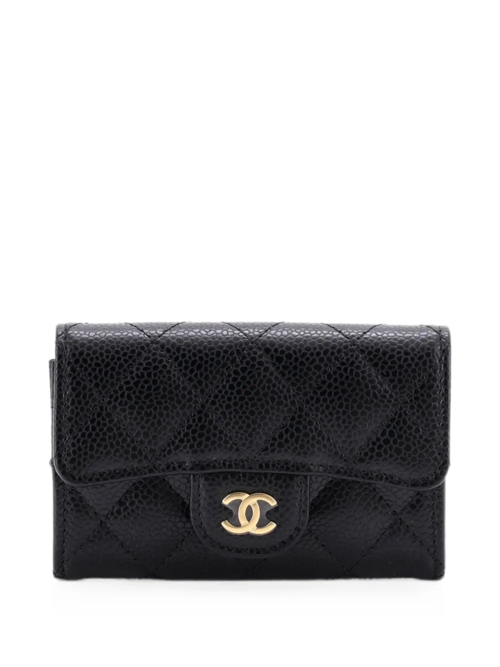 Pre-owned Chanel Classic Flap Quilted Caviar Card Holder In Black