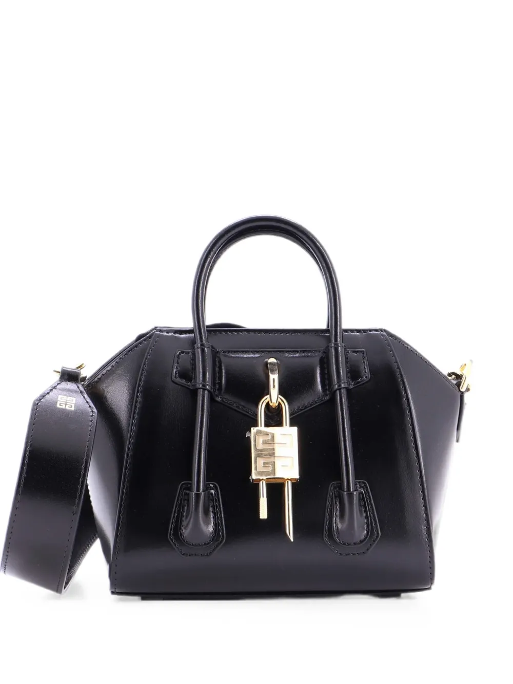 Pre-owned Givenchy Antigona Lock Bag Leather Mini Crossbody Bag In Black