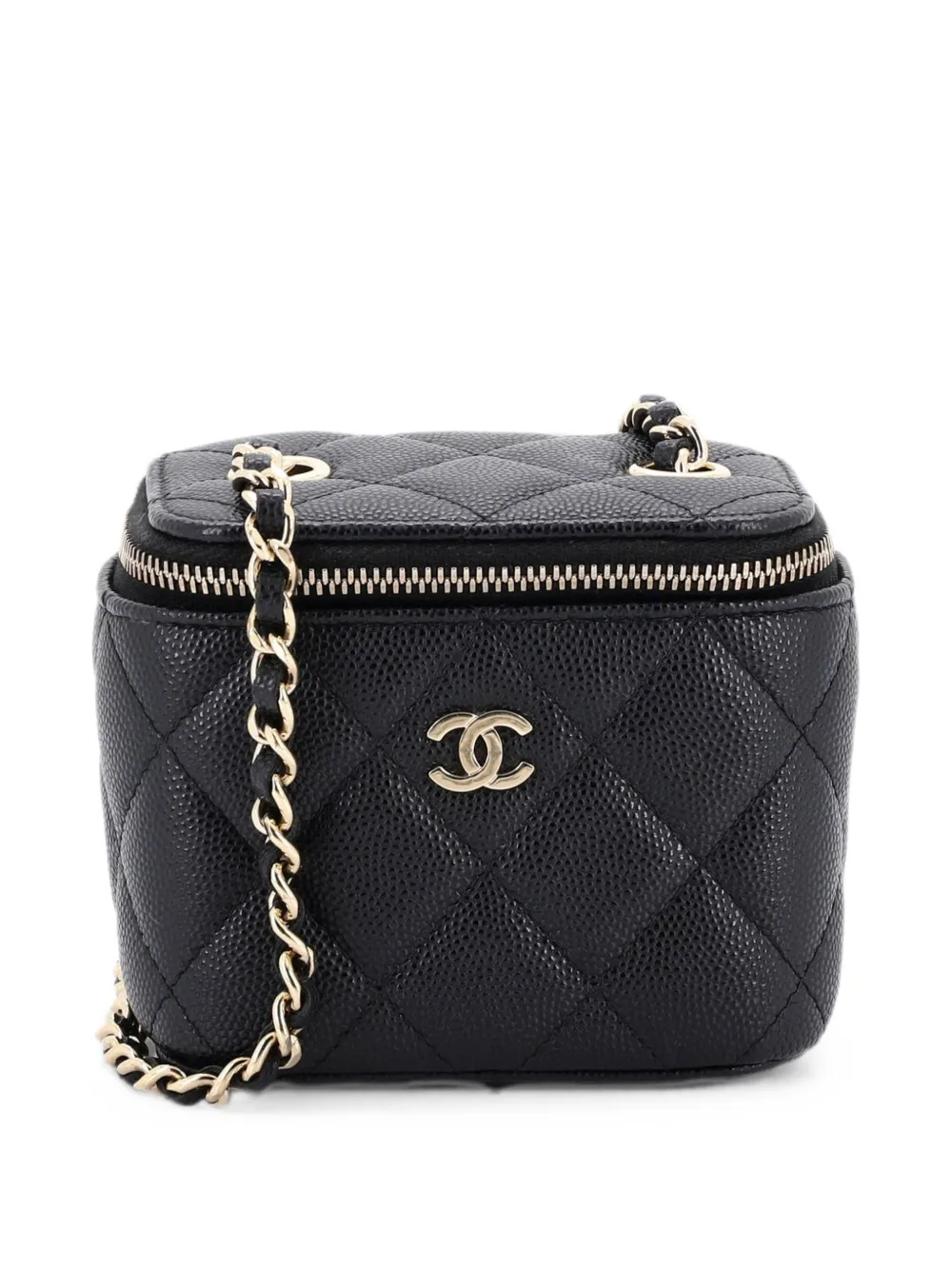CHANEL Pre-Owned Trousse make up mini in pelle Caviar trapuntata con catena - Nero