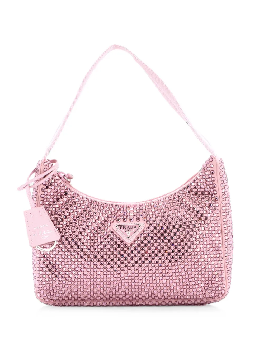 Prada Pre-Owned Re-Edition 2000 Crystal Embellished Satin Mini hobo bag - Rosa