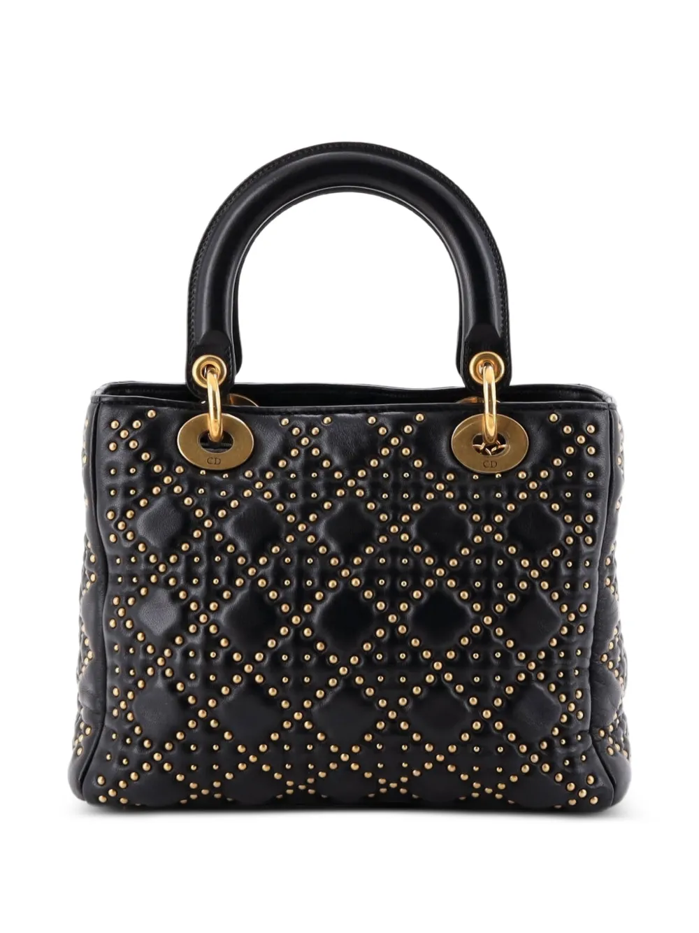 Dior Pre-owned Supple Lady Dior Bag Cannage Studded Lambskin Medium Satchel in Black, view 2