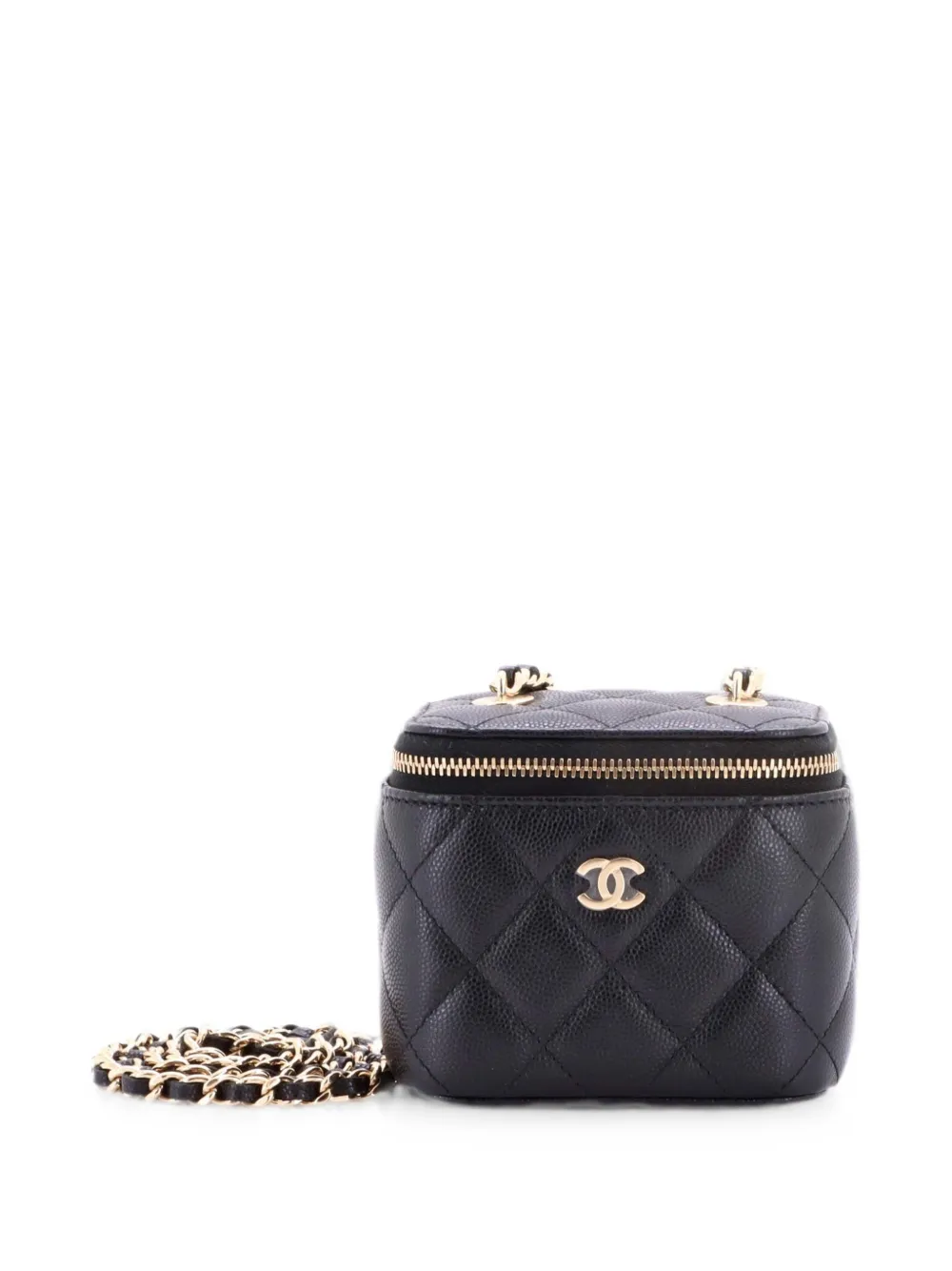 CHANEL Pre-Owned Trousse make up mini in pelle Caviar trapuntata con catena - Nero