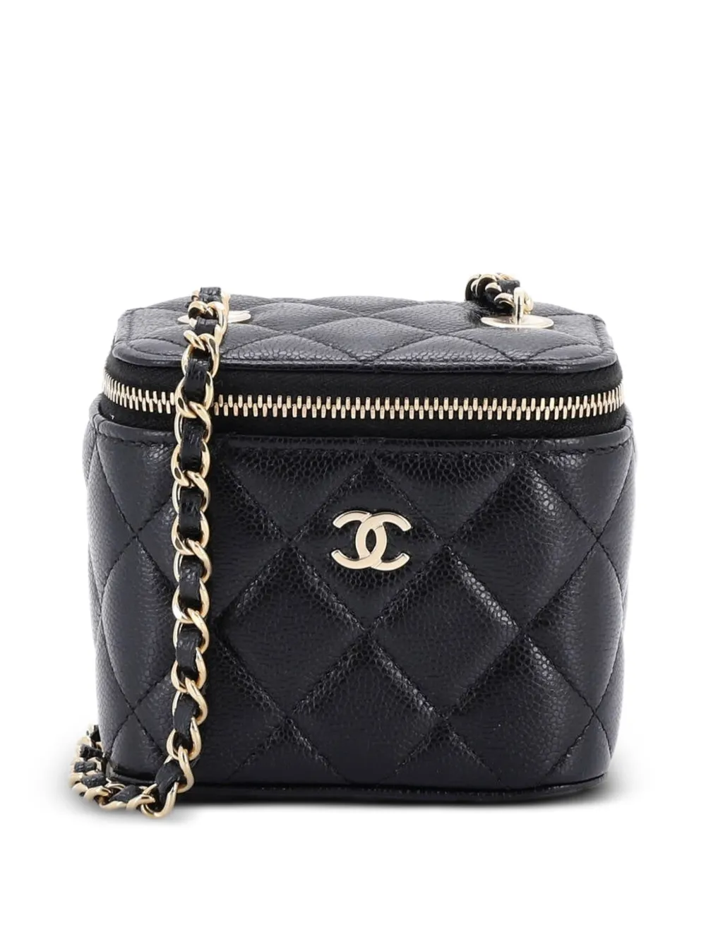 CHANEL Pre-Owned Trousse make up mini in pelle Caviar trapuntata con catena - Nero