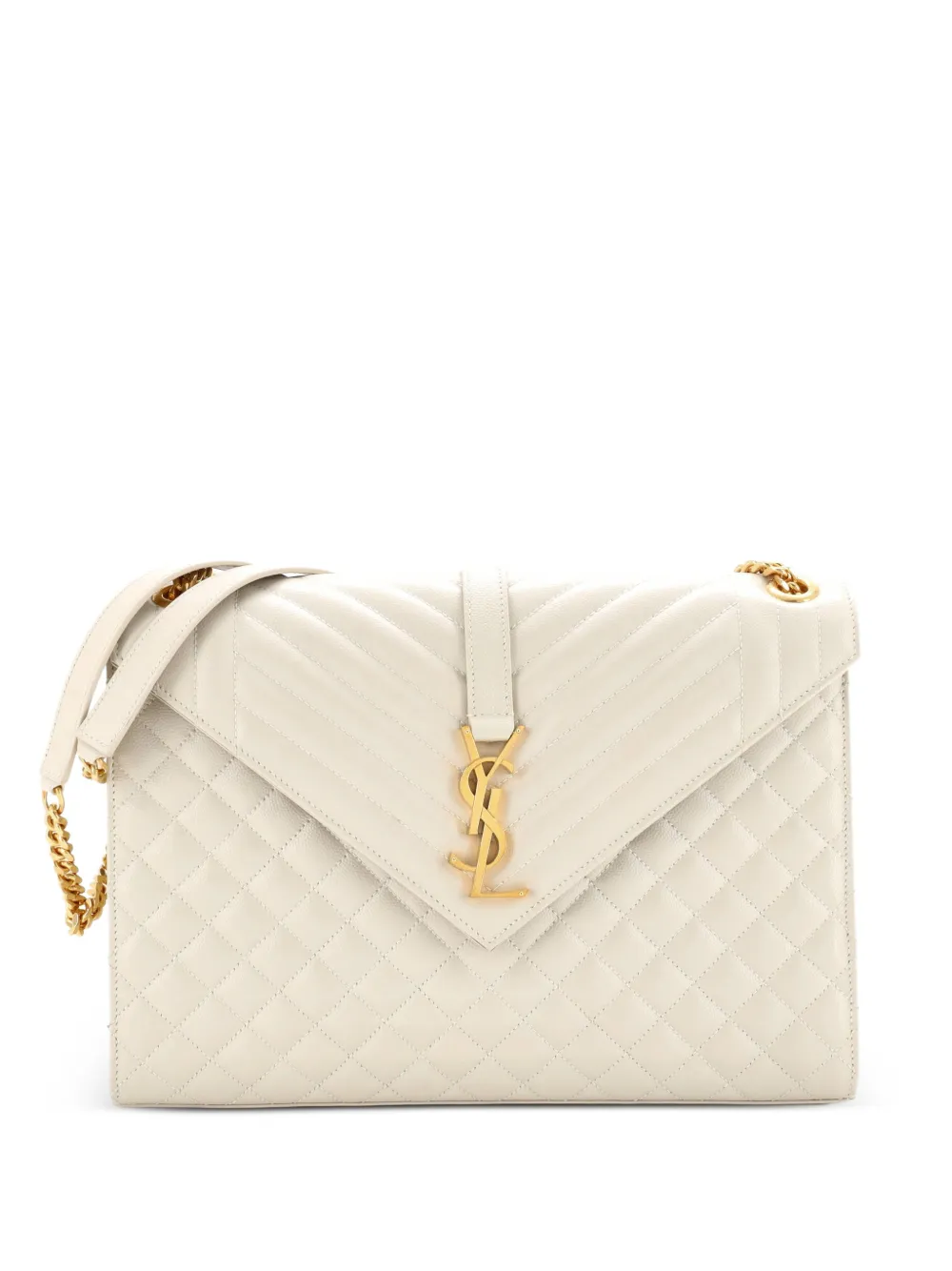 Saint Laurent Pre-Owned Borsa a spalla Classic Monogram Envelope grande in pelle matelassé con motivo chevron - Toni neutri